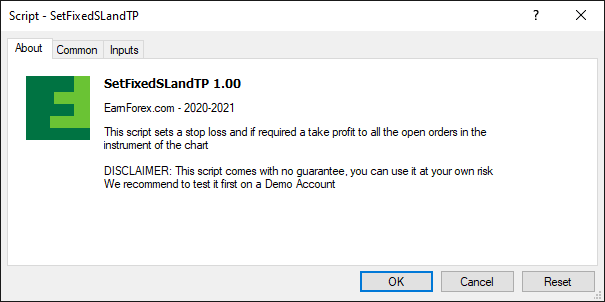 About MT4 Script Set Fixed SL and TP
