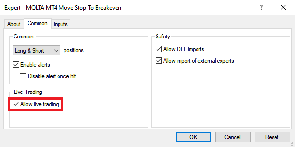 How to Enable Live Trading for an Expert Advisor in MT4?
