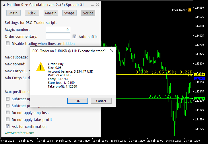 PSC-Trader script - Order confirmation window