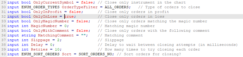 Close All Orders script - changing the OnlyInLoss parameter to true