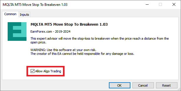How to Enable Algo Trading for an Expert Advisor in MT5?